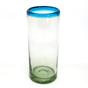 / vasos tipo highball con borde azul aqua, 15 oz, Vidrio Reciclado, Libre de Plomo y Toxinas